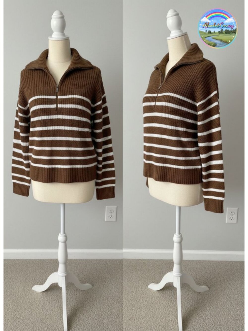 Womens Quarter Zip V Neck Pullover Sweater Long Sleeve Knit Top